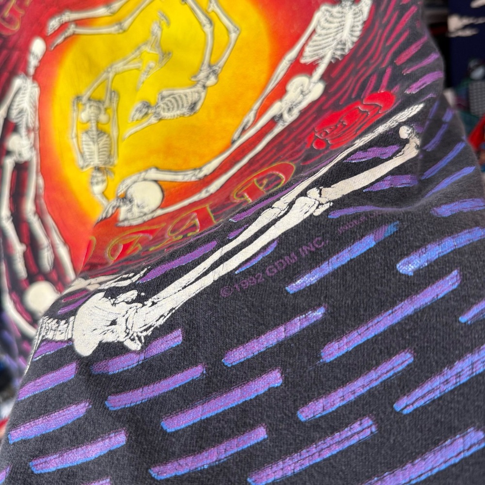 Vintage 90s Black Grateful Dead Spiral Skeletons All Over Print T-Shirt XL - Picture 6 of 6